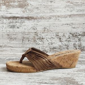 🟦Moda Golden Brown Shimmer Cork Wedge Sandal